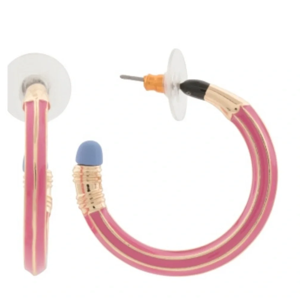 Betsey Johnson Pink and Gold Striped Hoop Earrings
